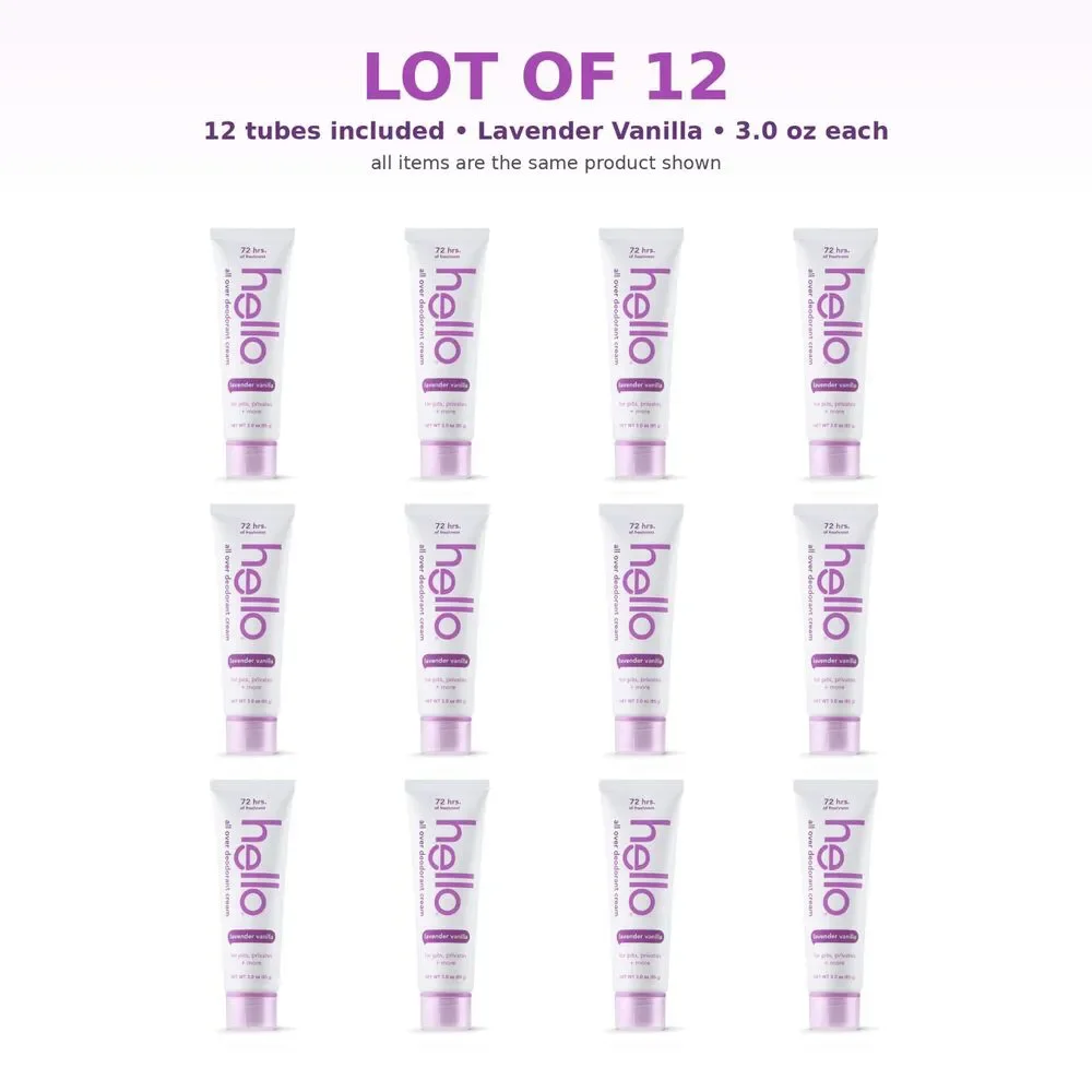 [Case of 12] Hello All Over Body Deodorant Lavender Vanilla - Expired 2025